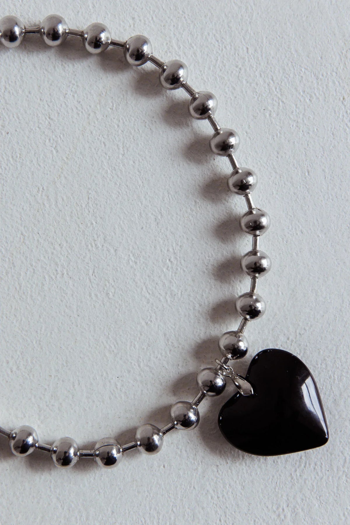 Lee Silver Bead Large Heart Necklace Black