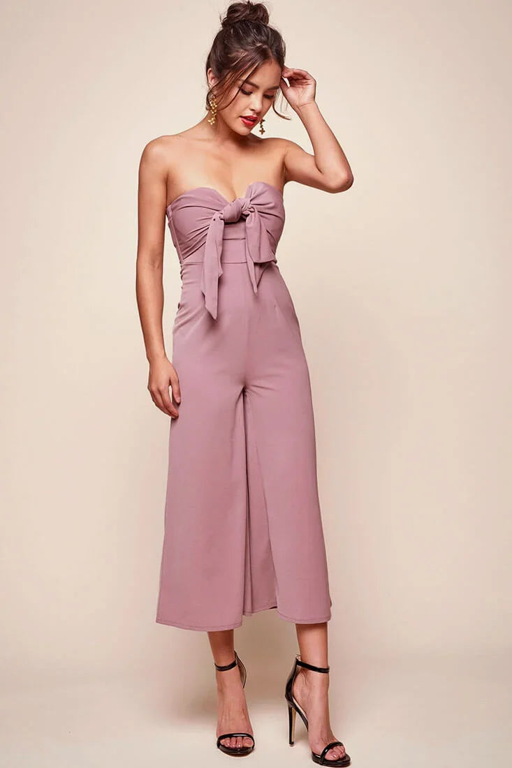Khloe Bow Tie Wide Leg Jumpsuit Dusty Pink