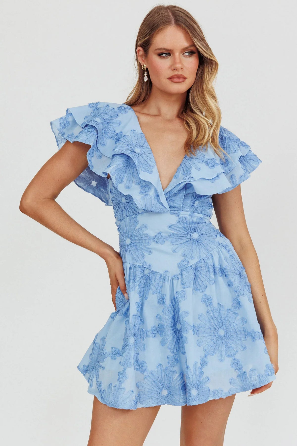 Garden Of Eden Ruffle Mini Dress Blue