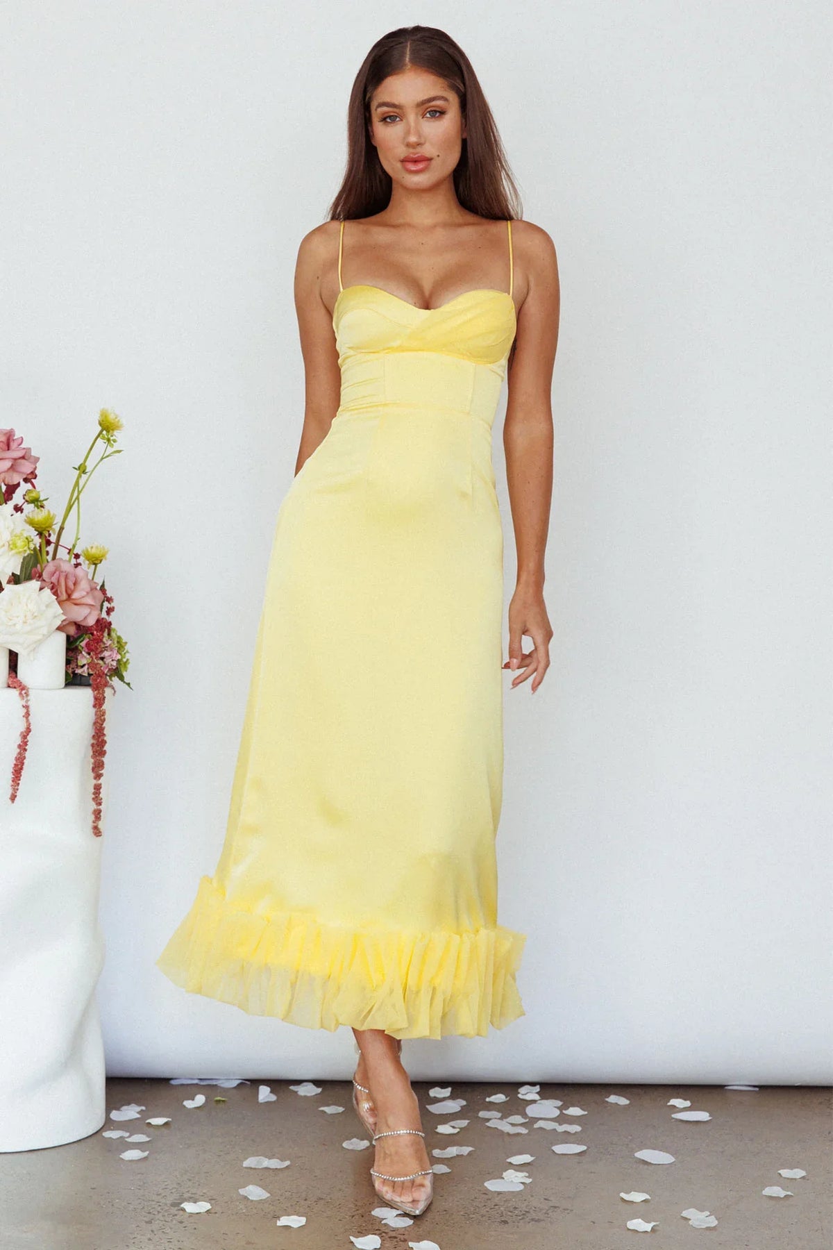 Buona Sera Hem Decoration Midi Dress Lemon