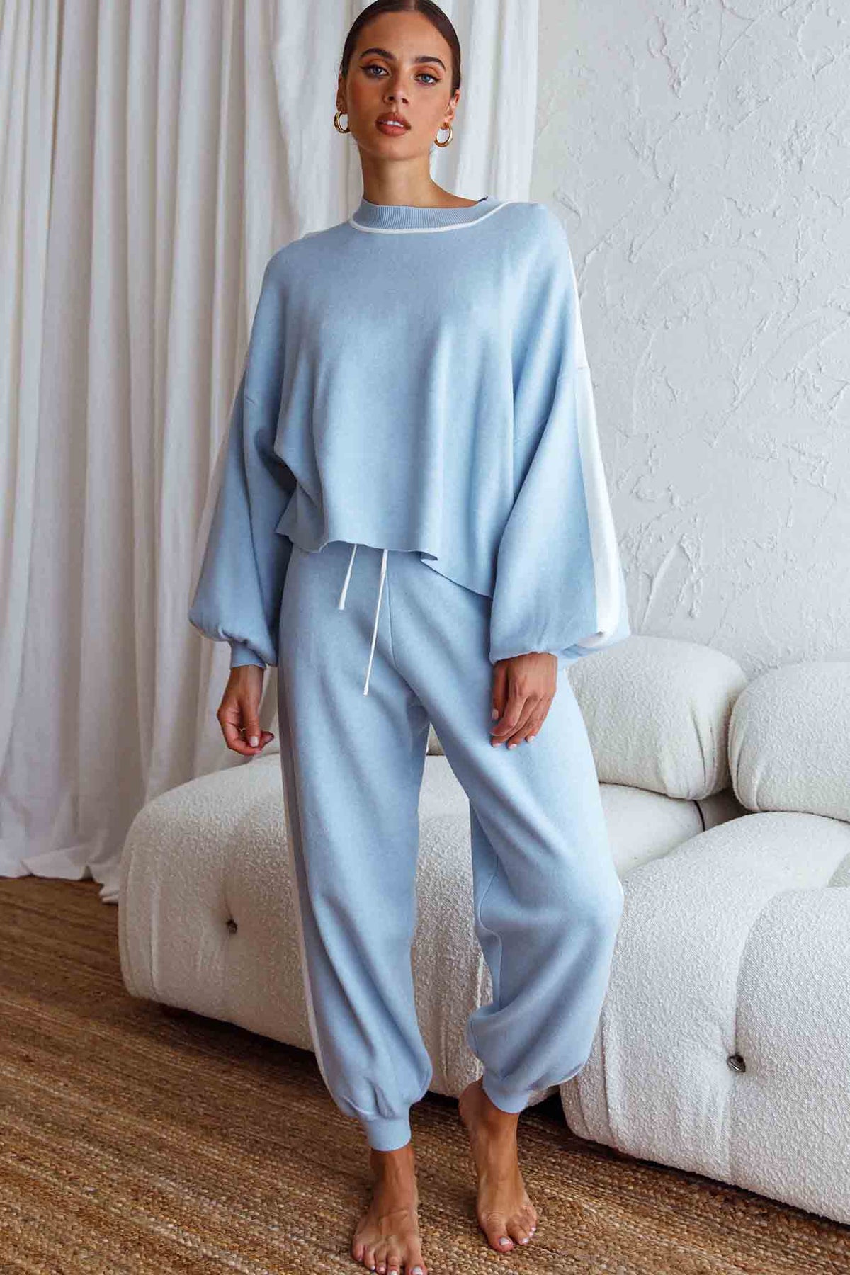 Take Me Back Brushed Knit Jogger Pants Blue