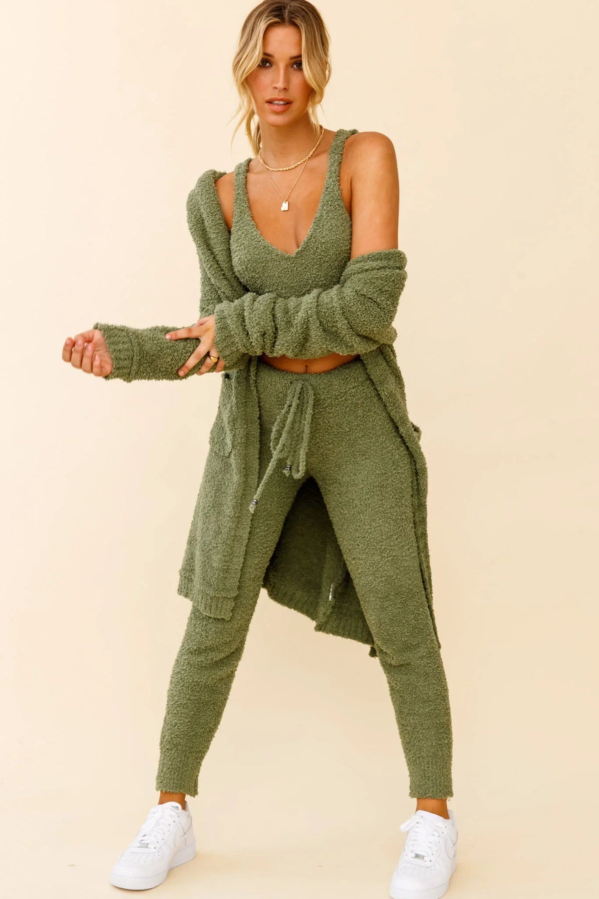 My Girl Fuzzy Knit Jogger Pants Sage