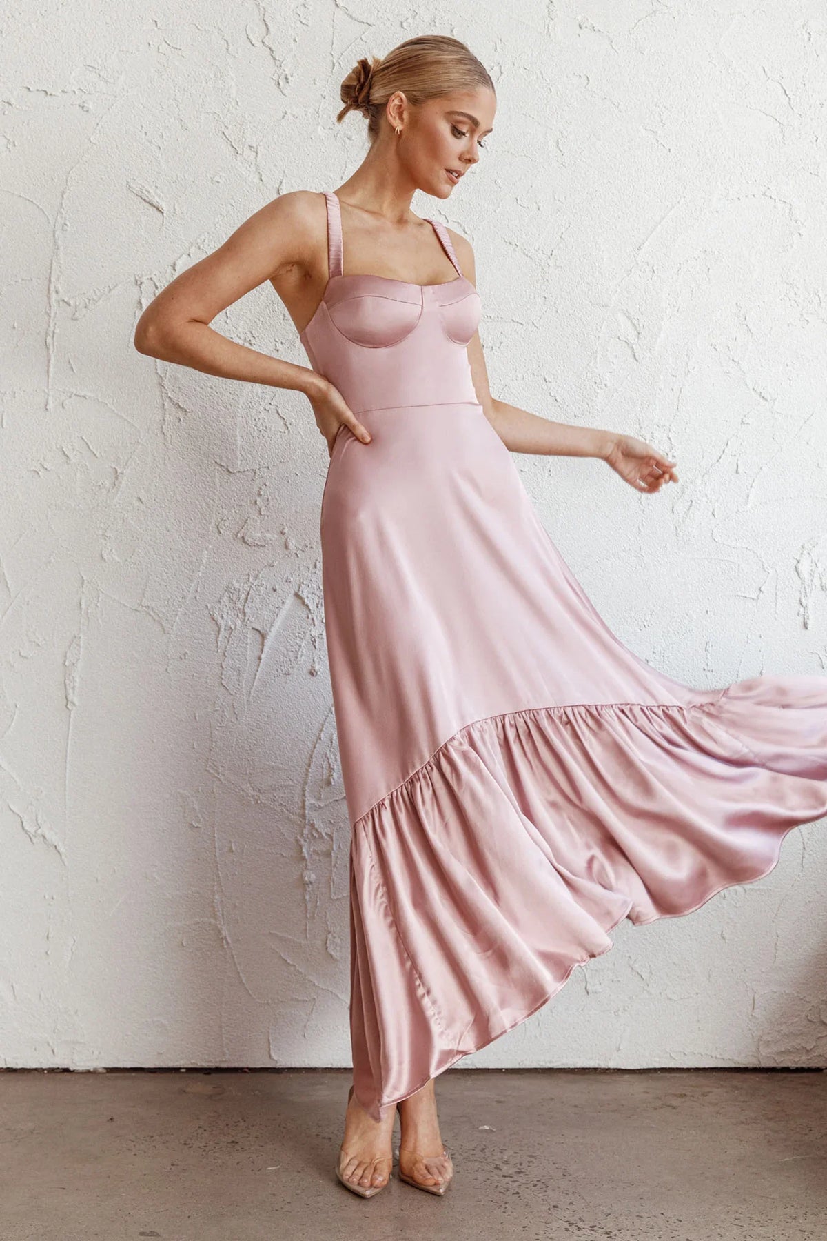 Belle De Jour Flounce Hem Midi Dress Blush