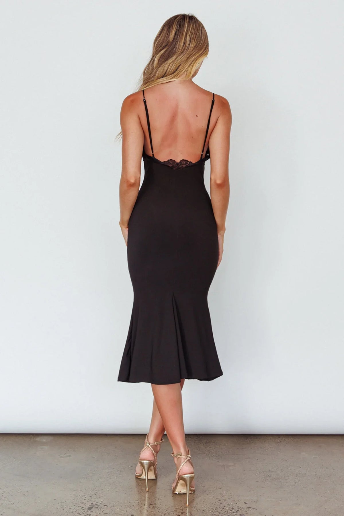 Addicted To You Lace Trim Midi Dress Black