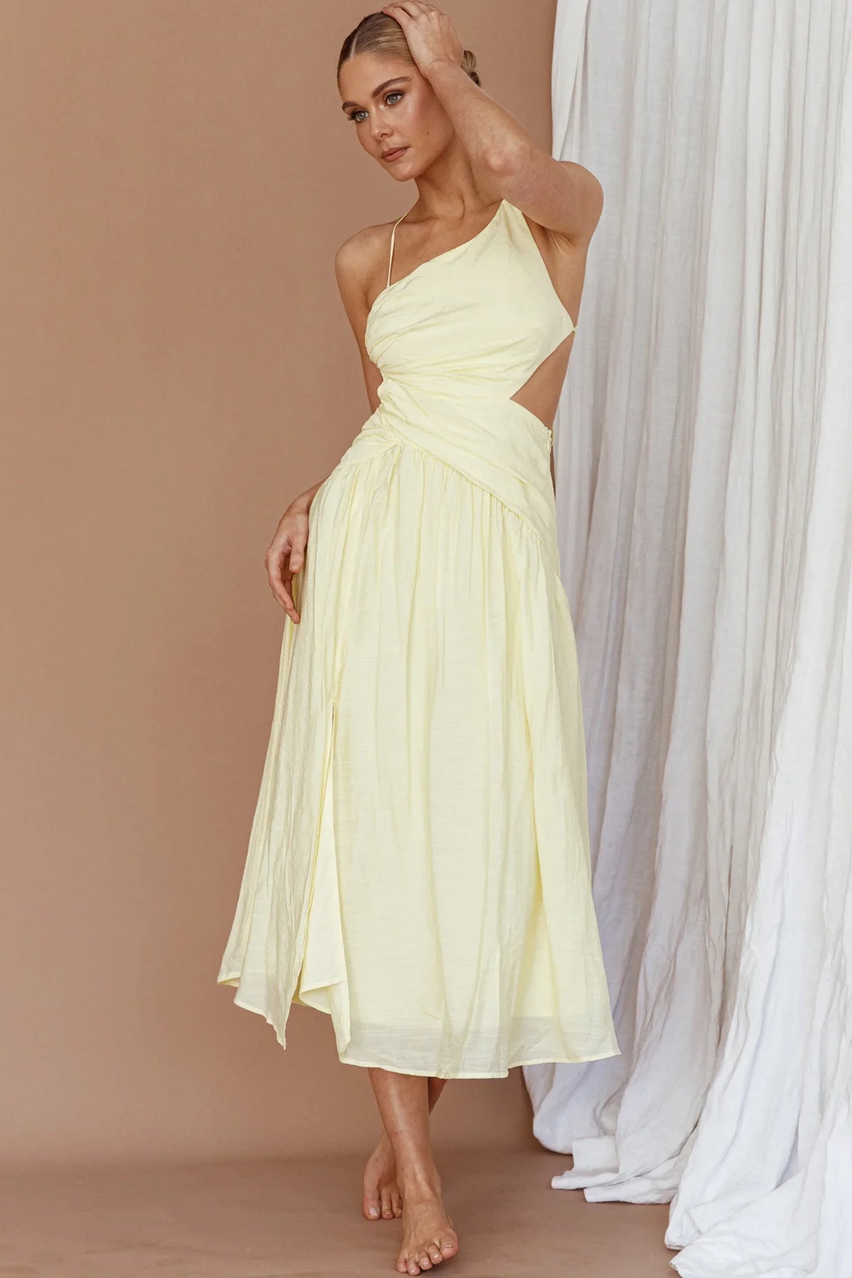 Destination Open Back Midi Dress Lemon