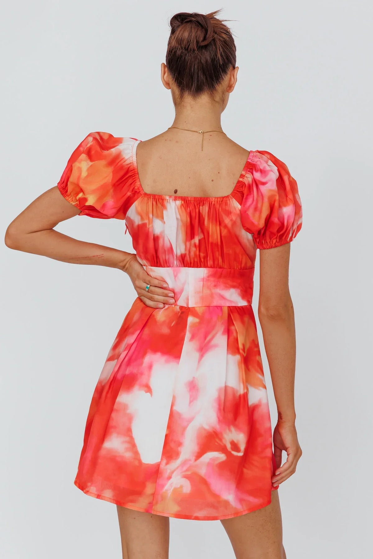 Shayna Puff Sleeve Mini Dress Print Red