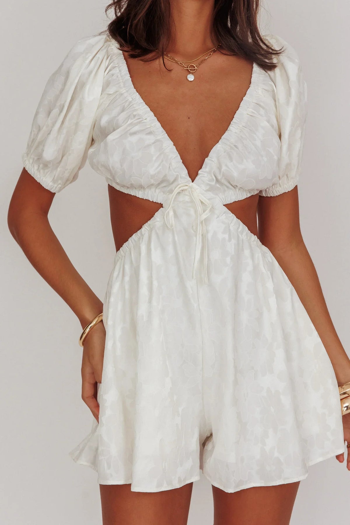 See The Light Puff Sleeves Romper Ivory