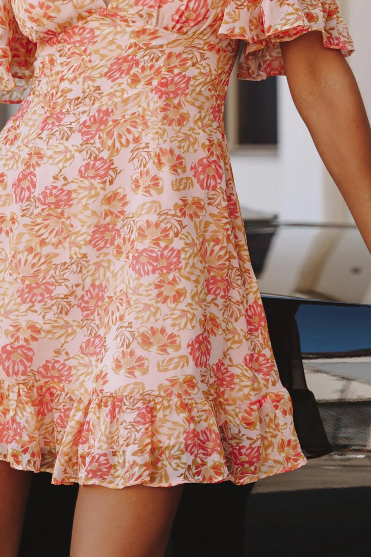 Sally Angel Sleeve Open Back Dress Floral Print Pink