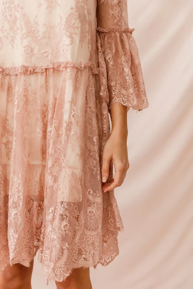 Birdie Lace Overlay Swing Dress Nude