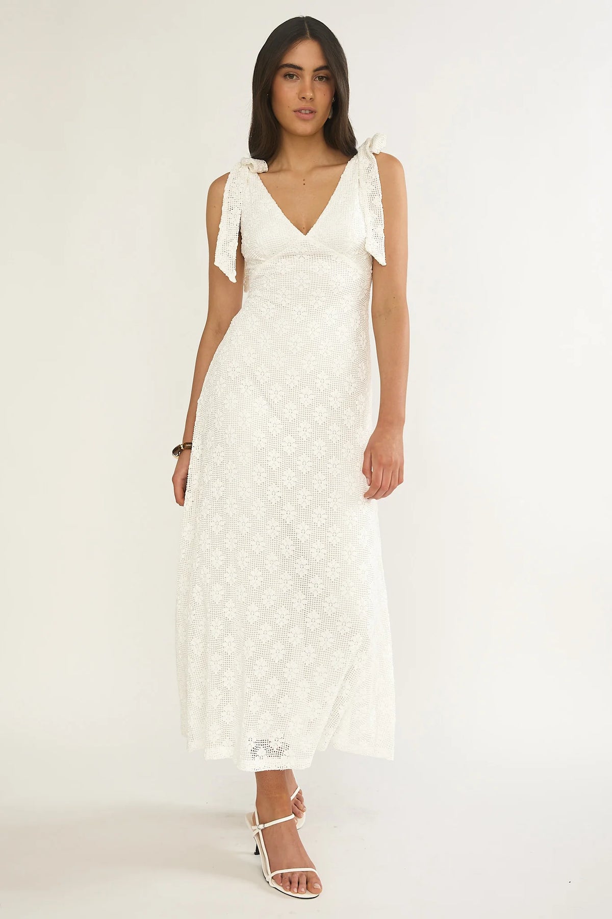 Mykonos Morning Tied Shoulder Maxi Dress Crochet White