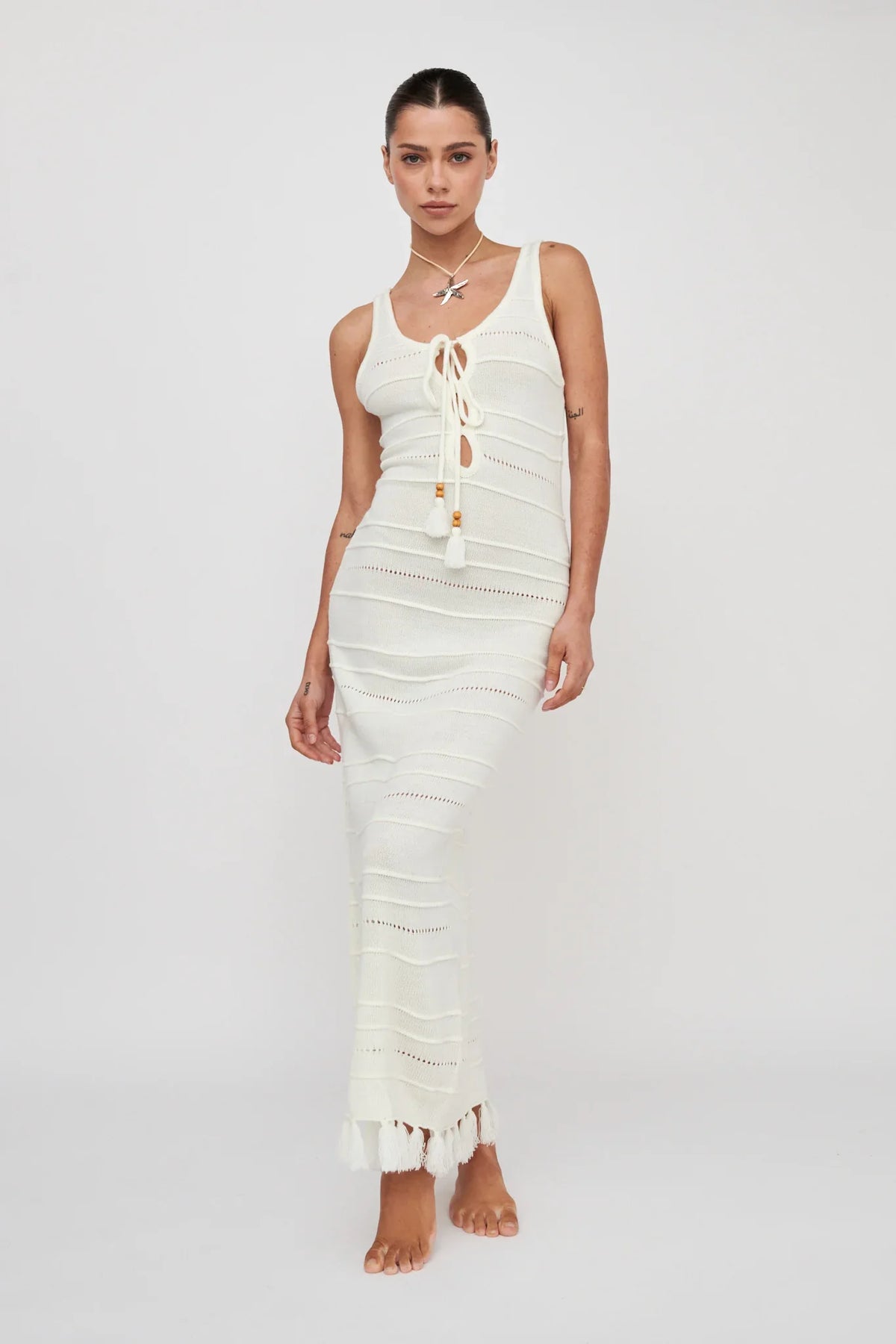 Sunlight Bust Tie Knit Maxi Dress White
