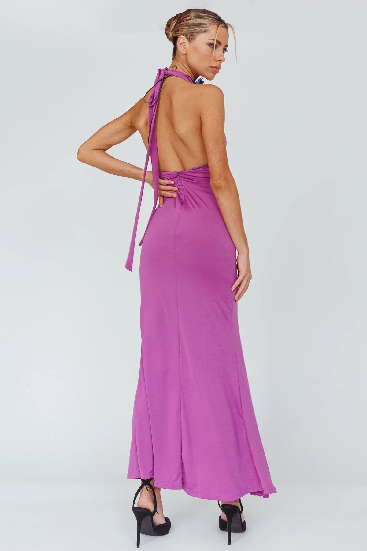 Zaphirah Halterneck Ruffle Dress Magenta