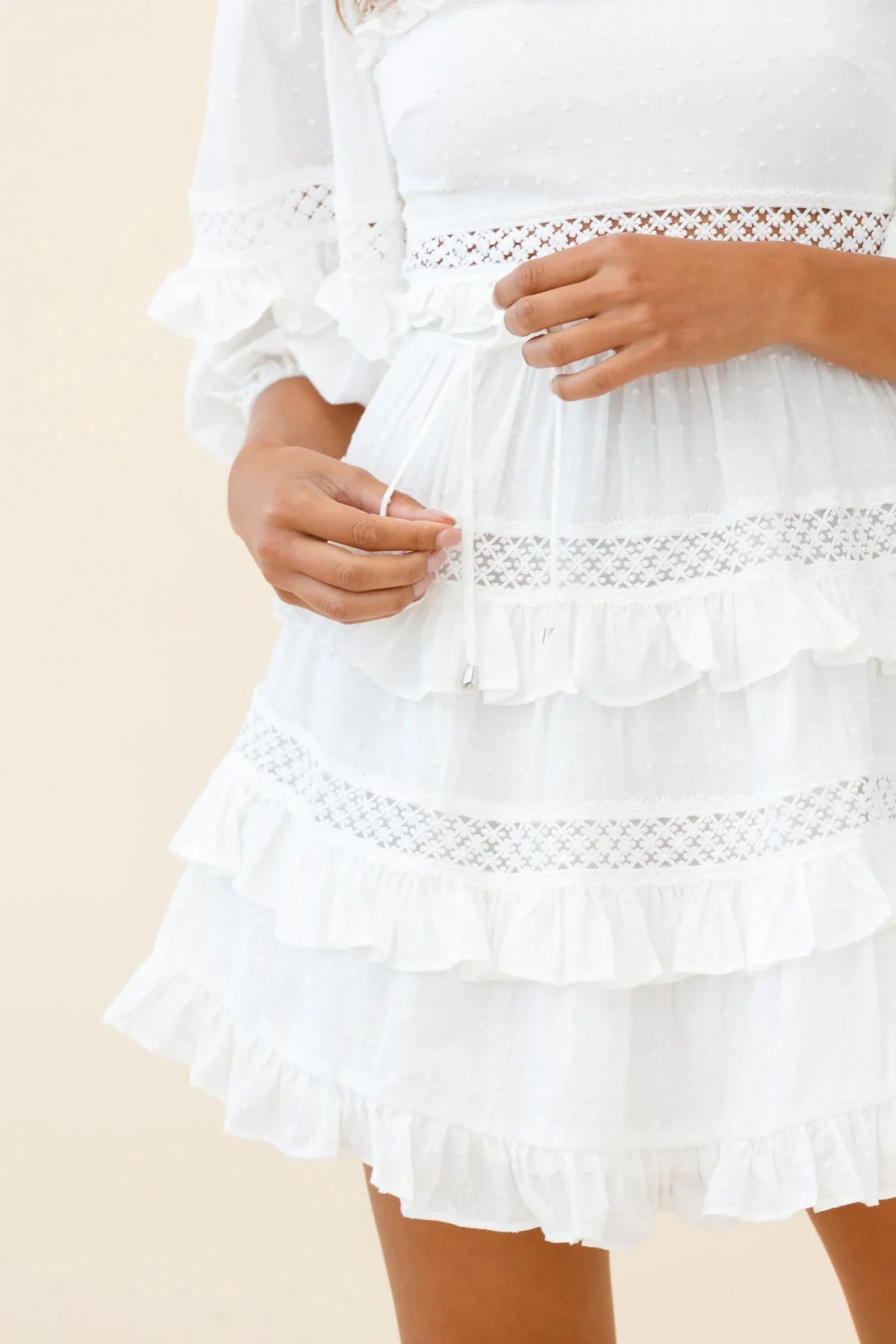 Dream About It Puff Sleeve Frill Dress White