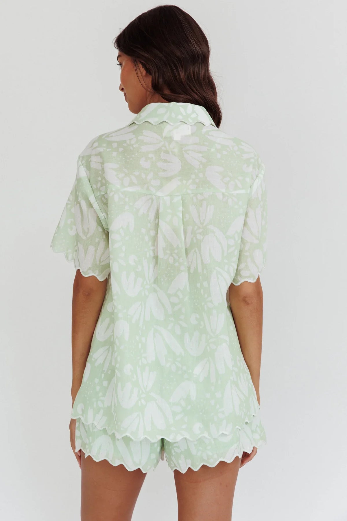 Swing Of Things Scalloped Edge Shirt Print Sage