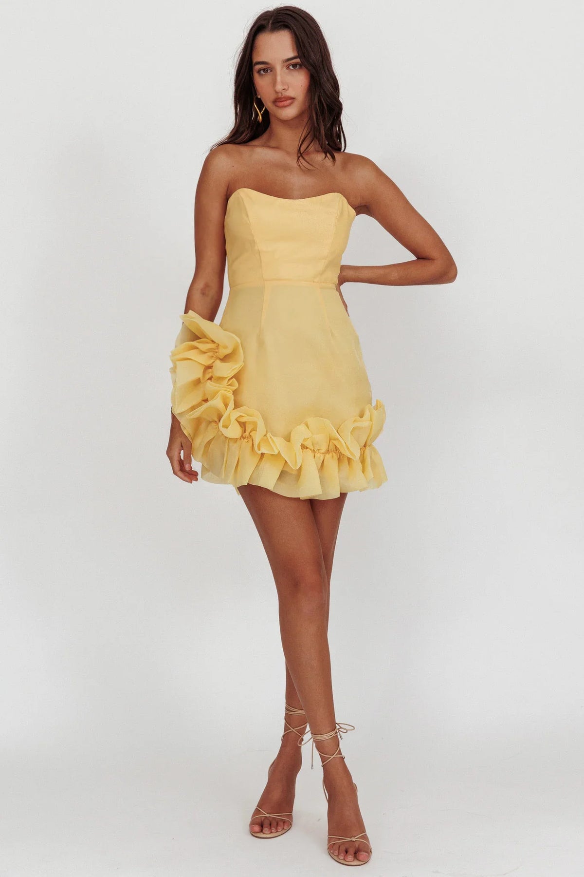 L'amour Toujours Frill Accent Mini Dress Lemon