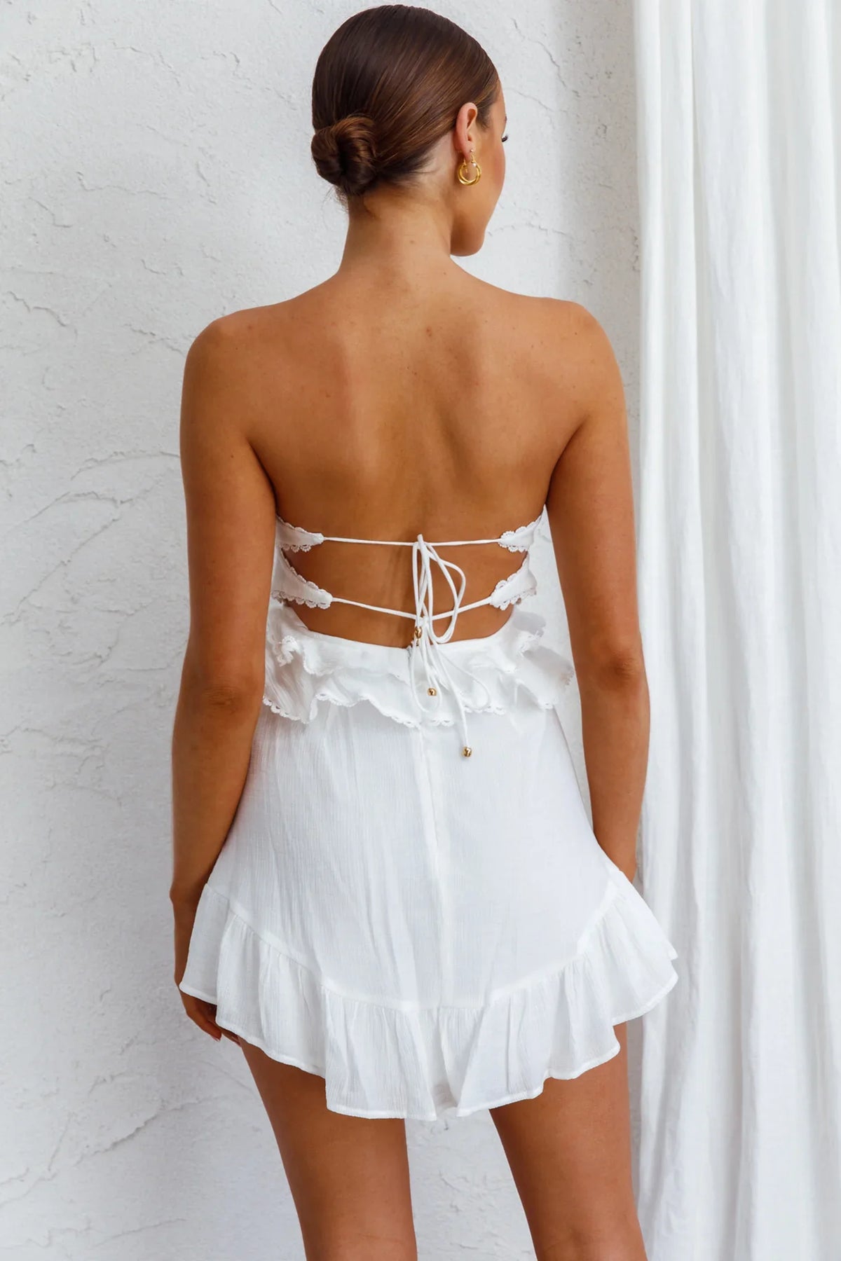 Fauna Strapless Frill Trim Dress White