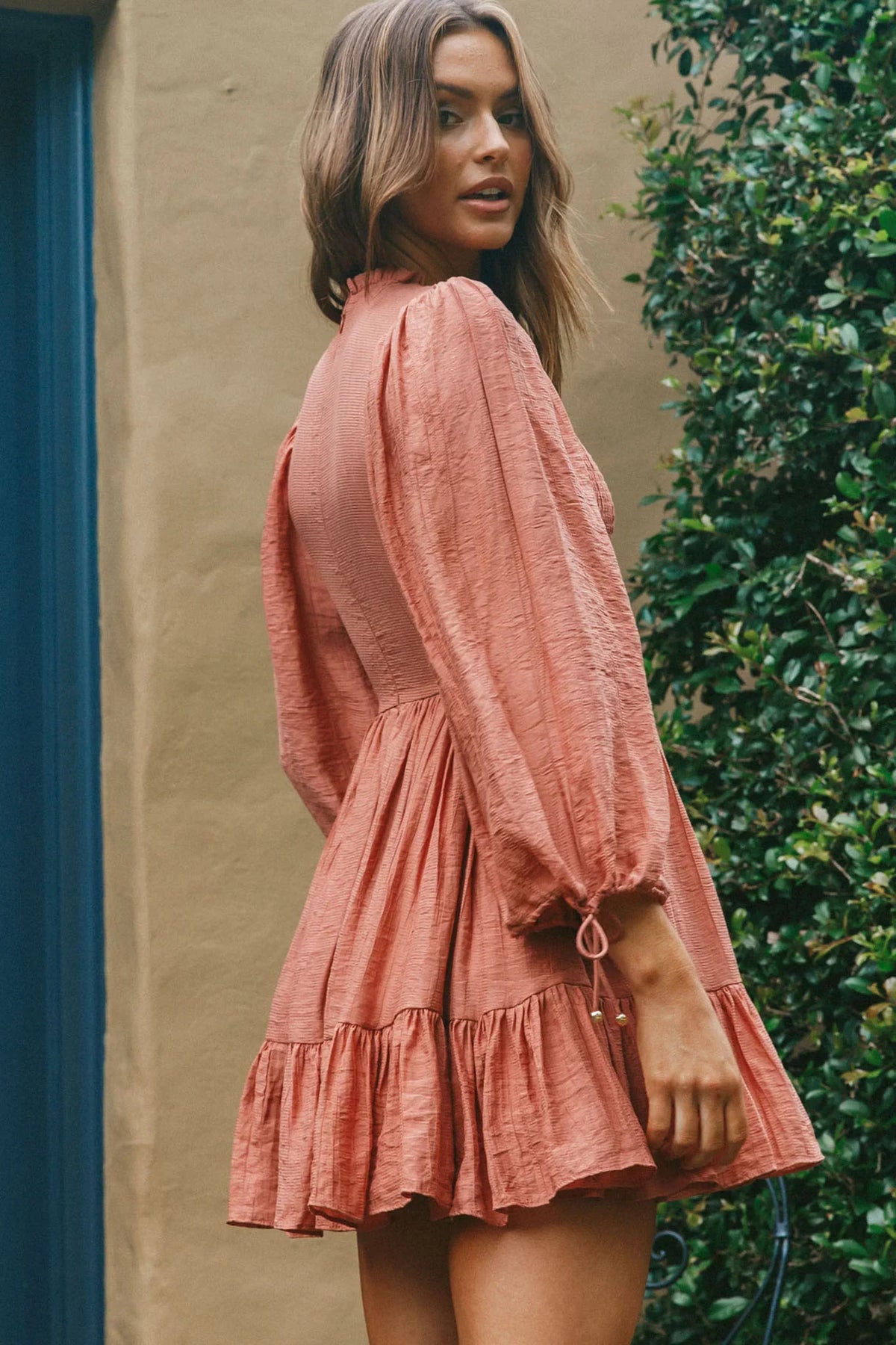 Secret Garden Long Sleeve Smocked Bodice Dress Rose