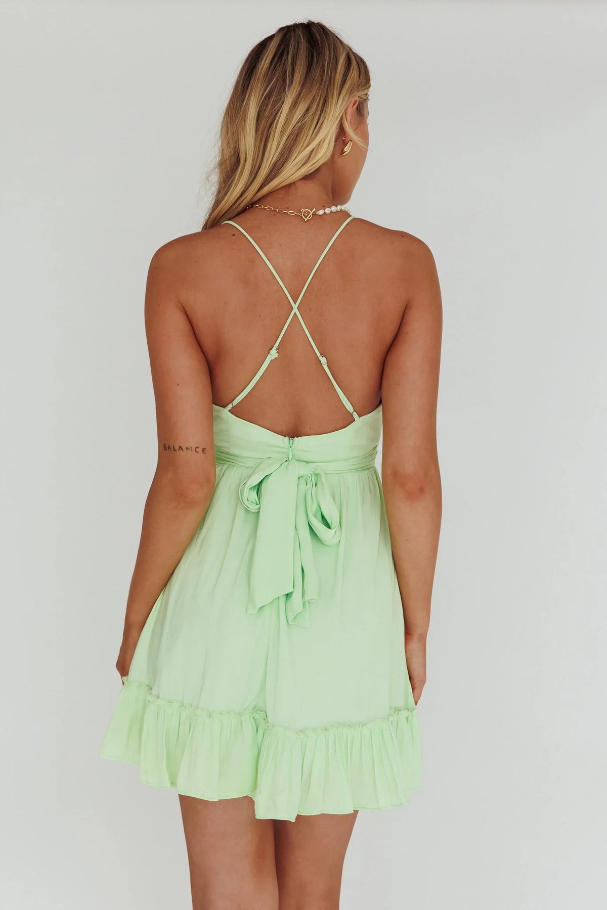 Linka Ruched Bust Criss-Cross Back Dress Apple