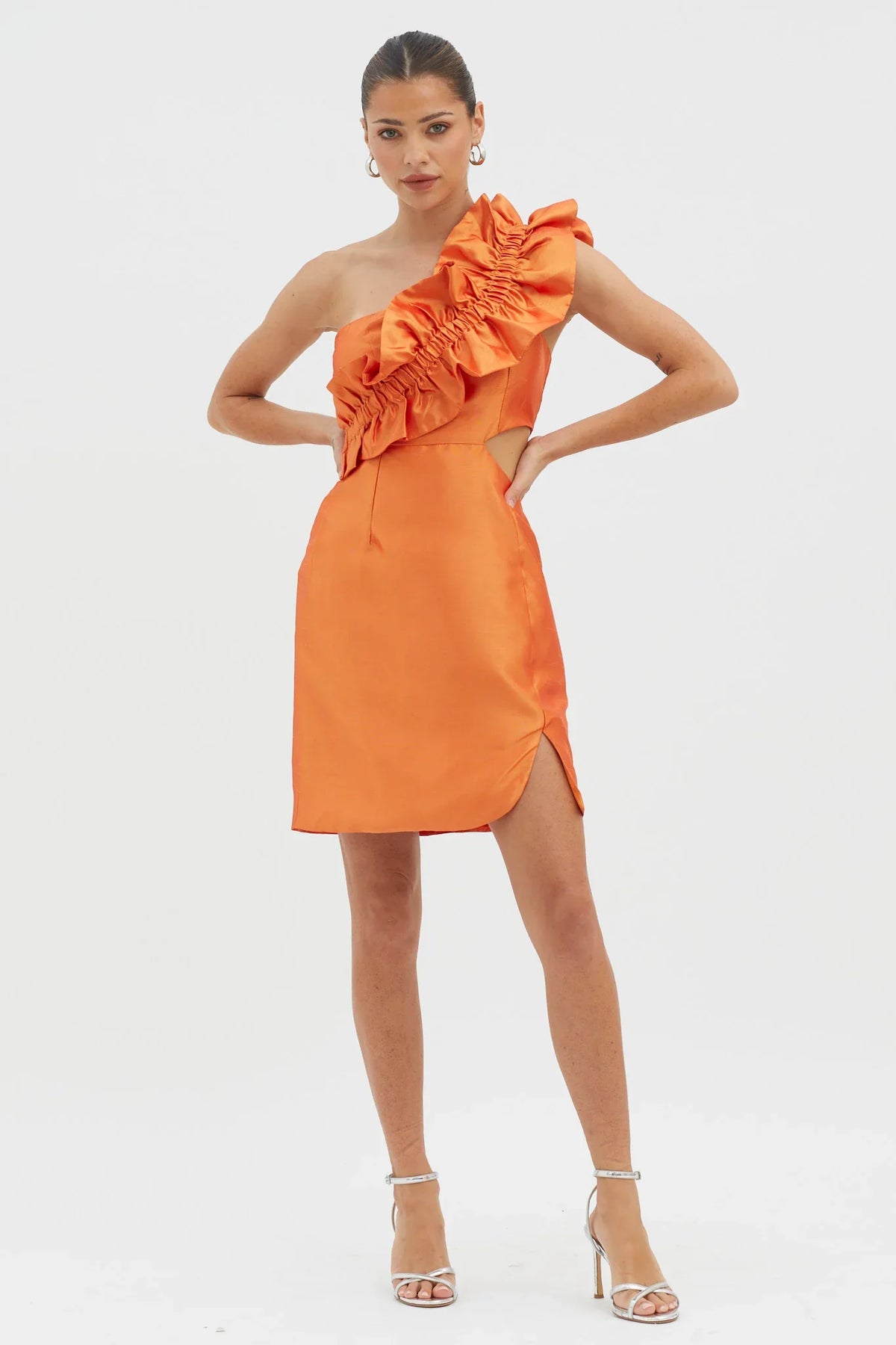 NY Moment Wide Ruffle Shoulder Mini Dress Orange