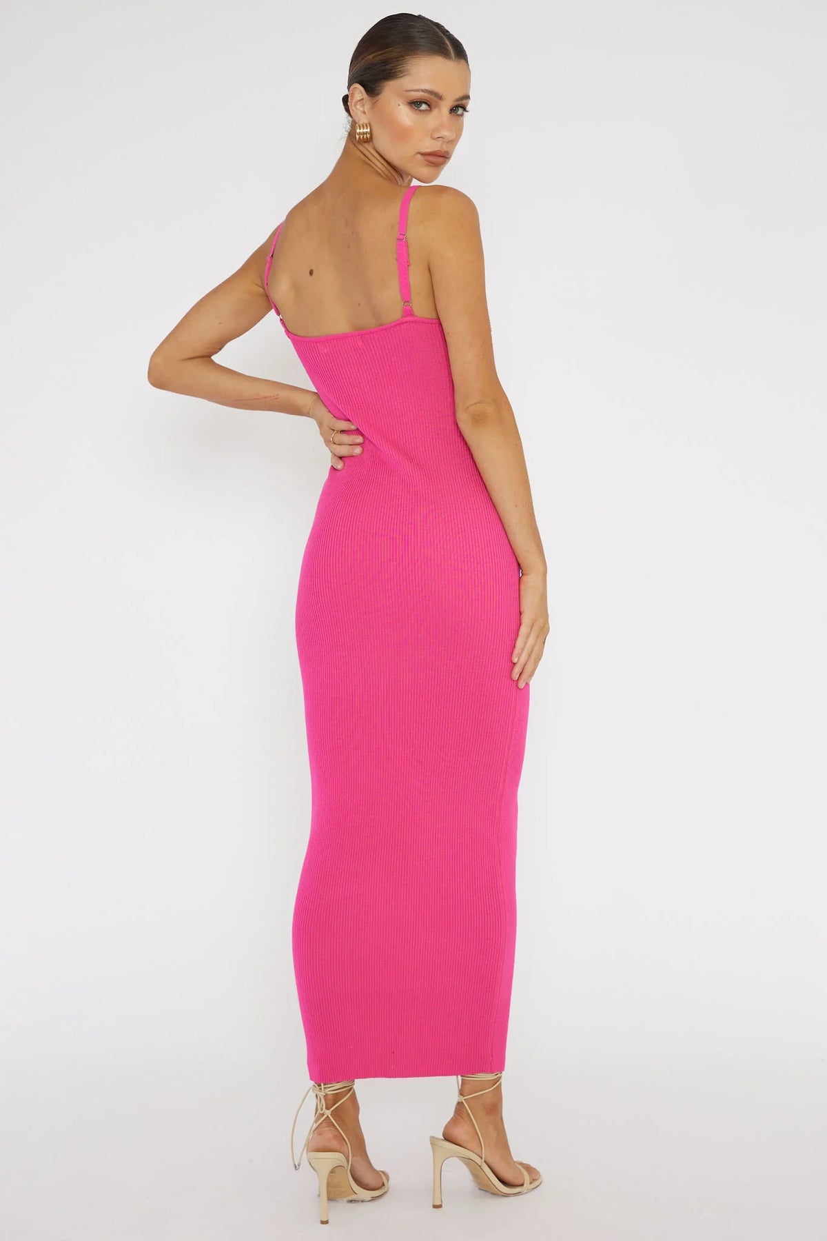 Lover's High Twist Bust Knit Midi Dress Hot Pink
