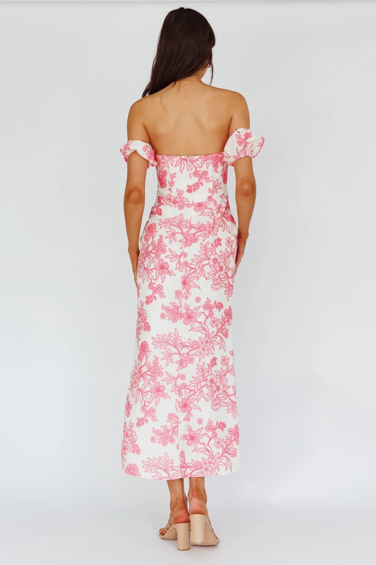 Olivier Off-Shoulder Midi Dress Floral Pink