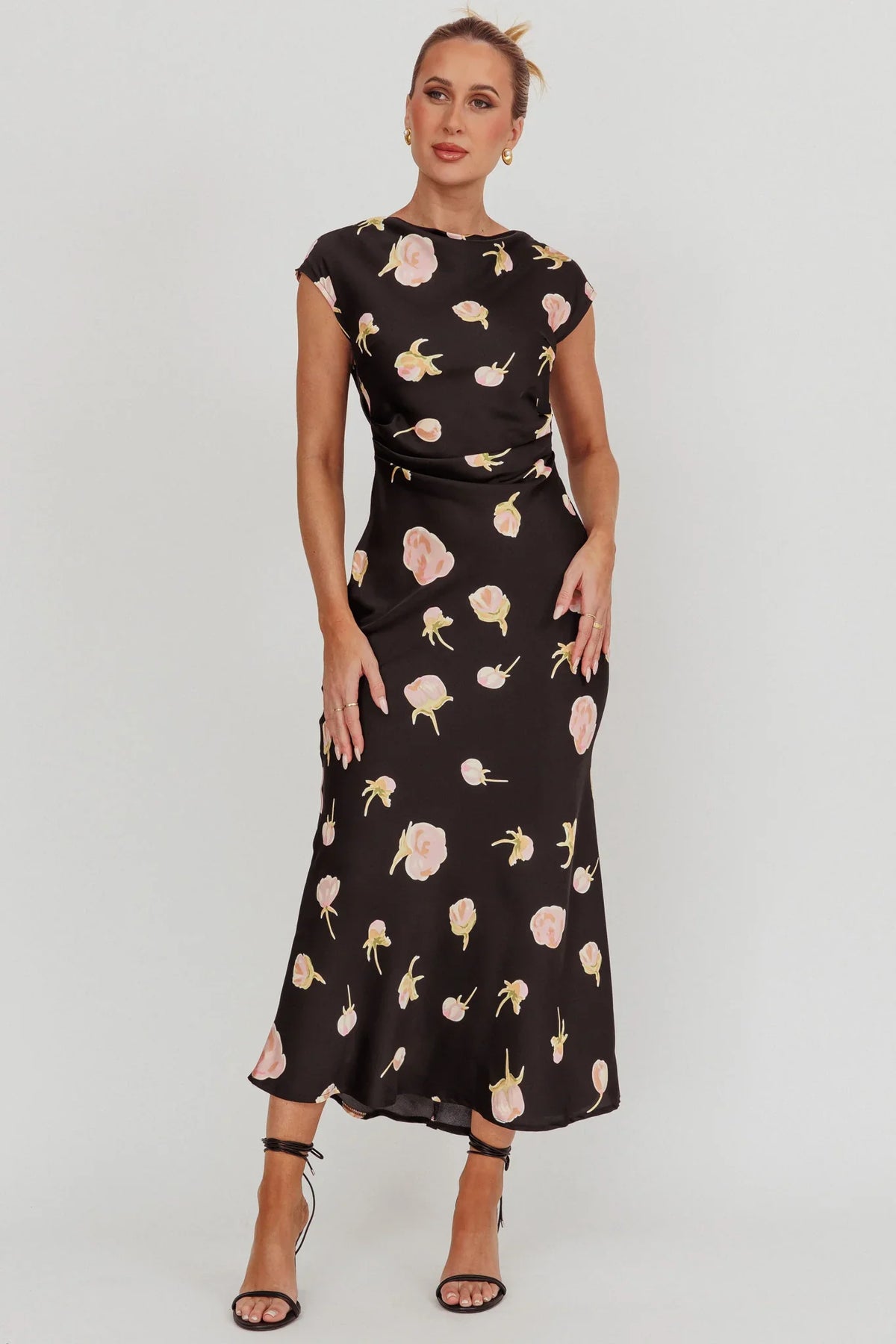 Loveland Floral Print Cowl Back Maxi Dress Oyster