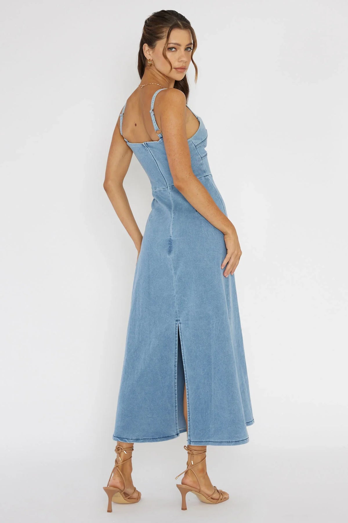 Love To Love Sweetheart Neckline Midi Dress Denim Blue