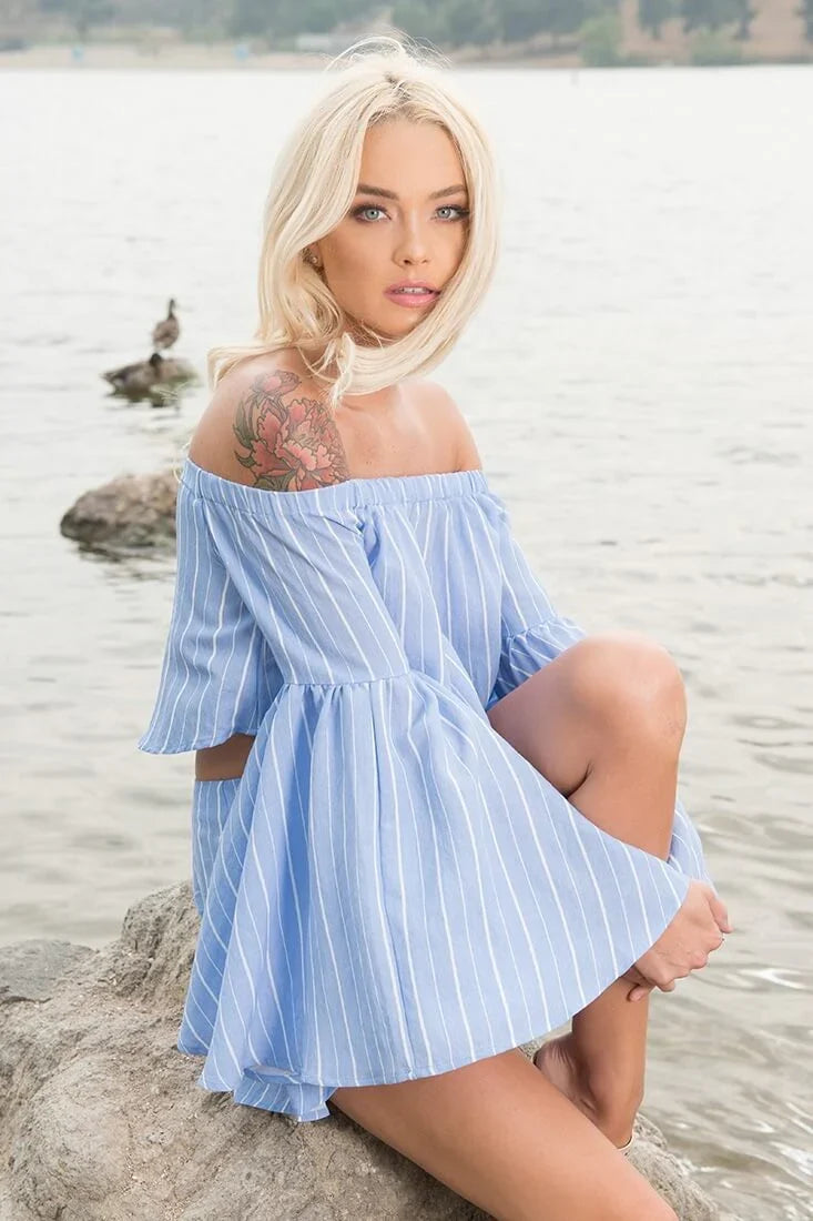 Blaine Tie Waist Pinstripe Shorts Blue