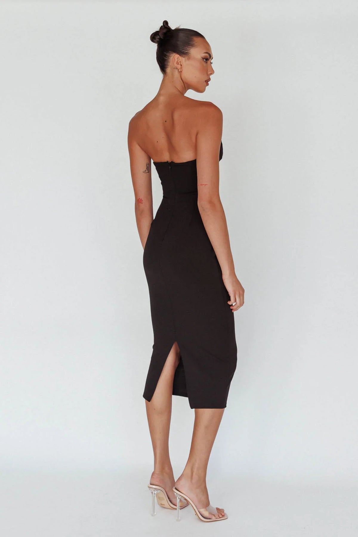 Yours Alone Gathered Detail Midi Dress Black