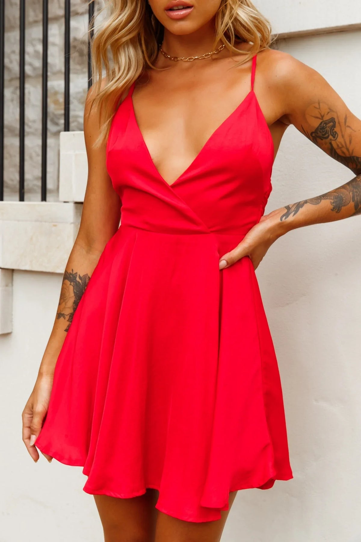 Secret Place Strappy Tie Back Party Dress Red