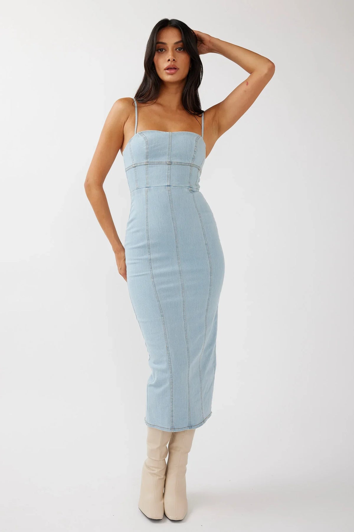Lenni Denim Midi Dress Light Blue