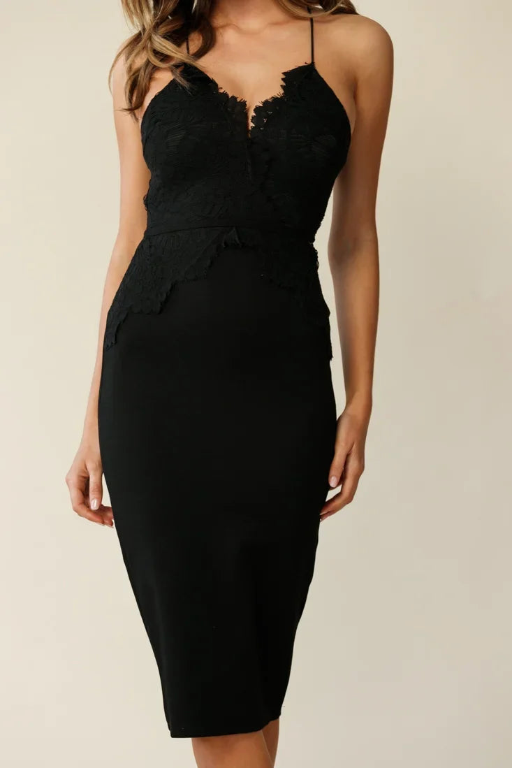 Isla Lace Detail Bodycon Dress Black
