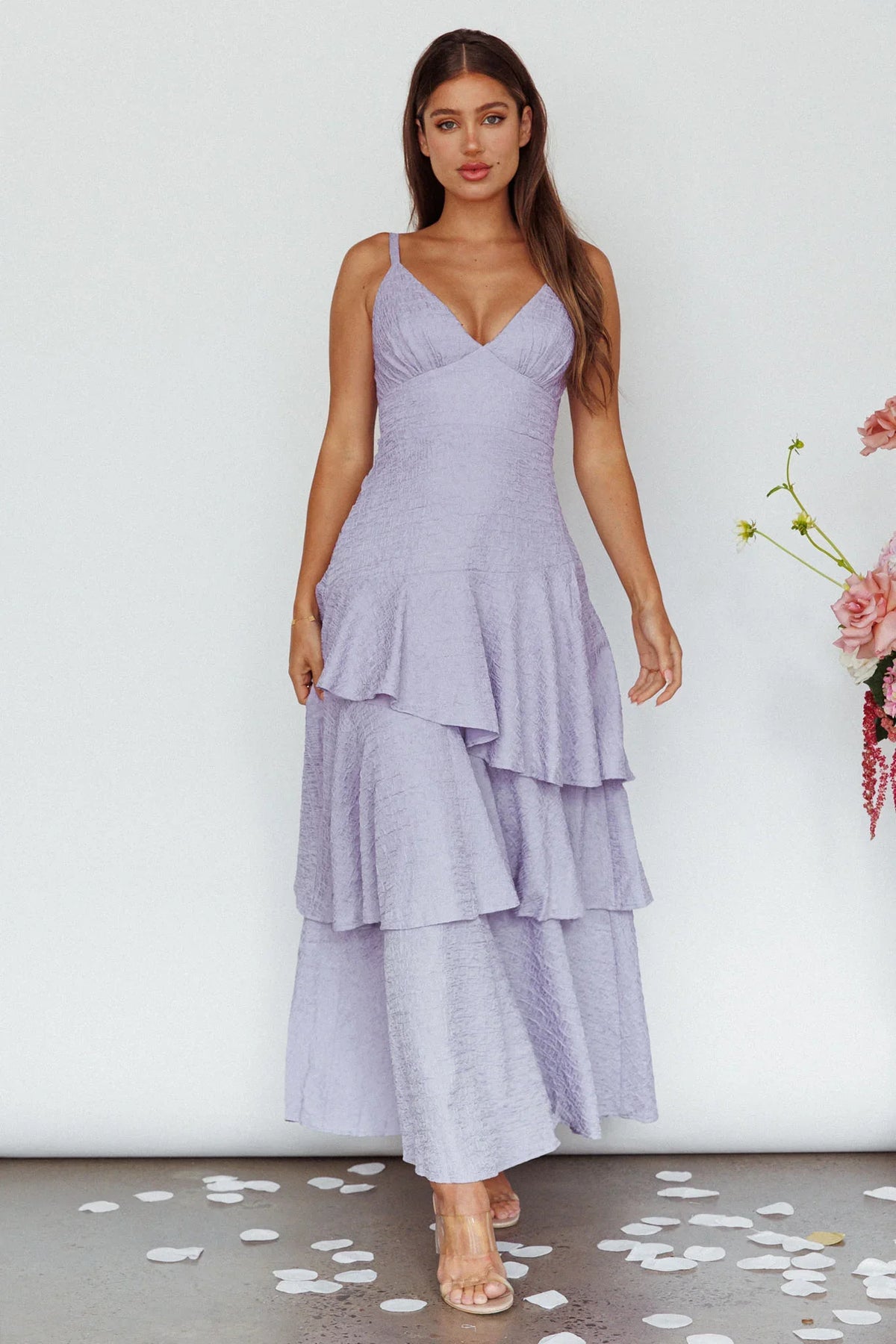 New Vibes Layered Hem Maxi Dress Lilac