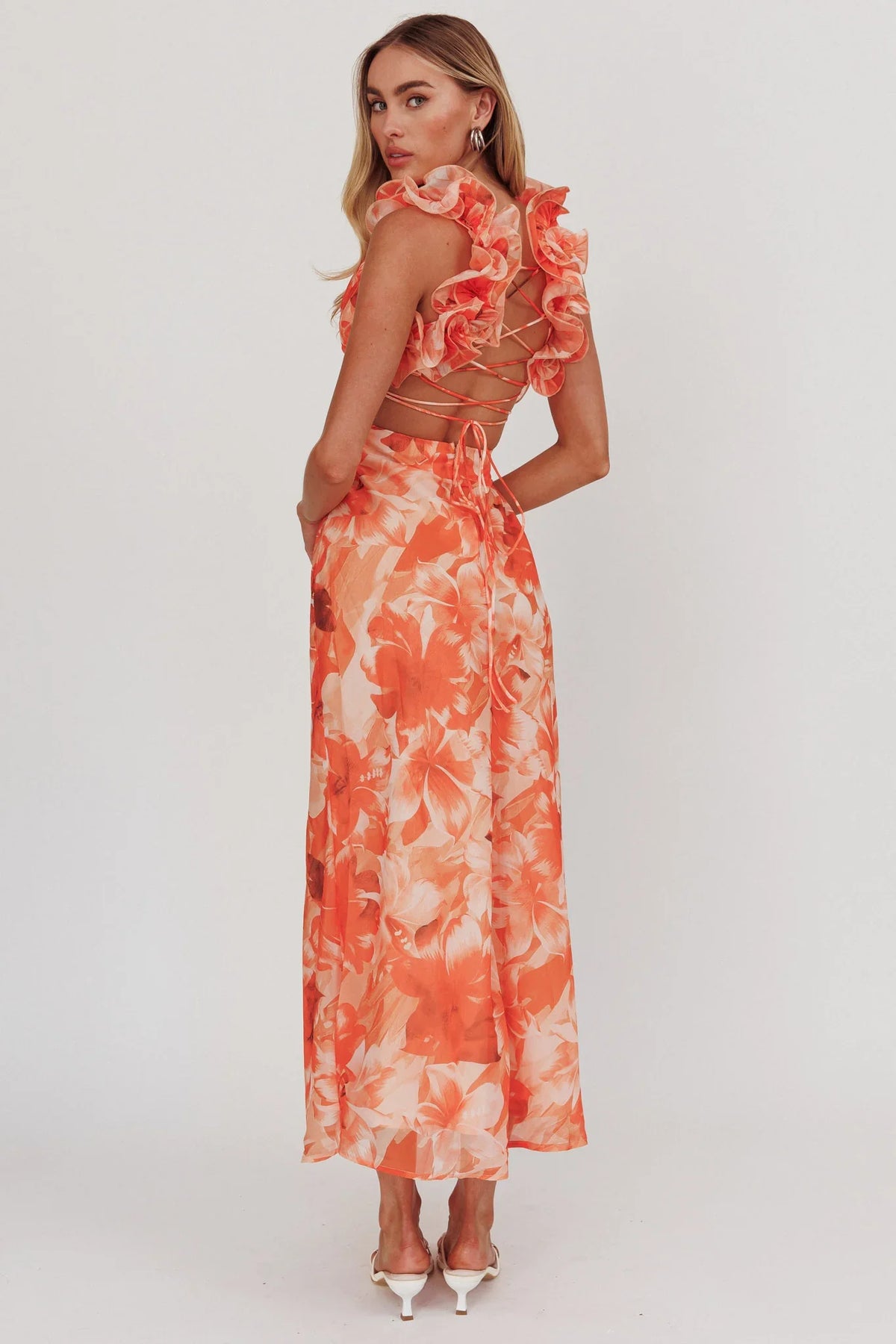 Madara Lace-Up Back Maxi Dress Orange
