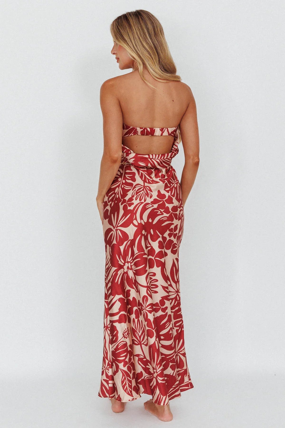 Kona Cowl Back Midi Dress Floral Flame