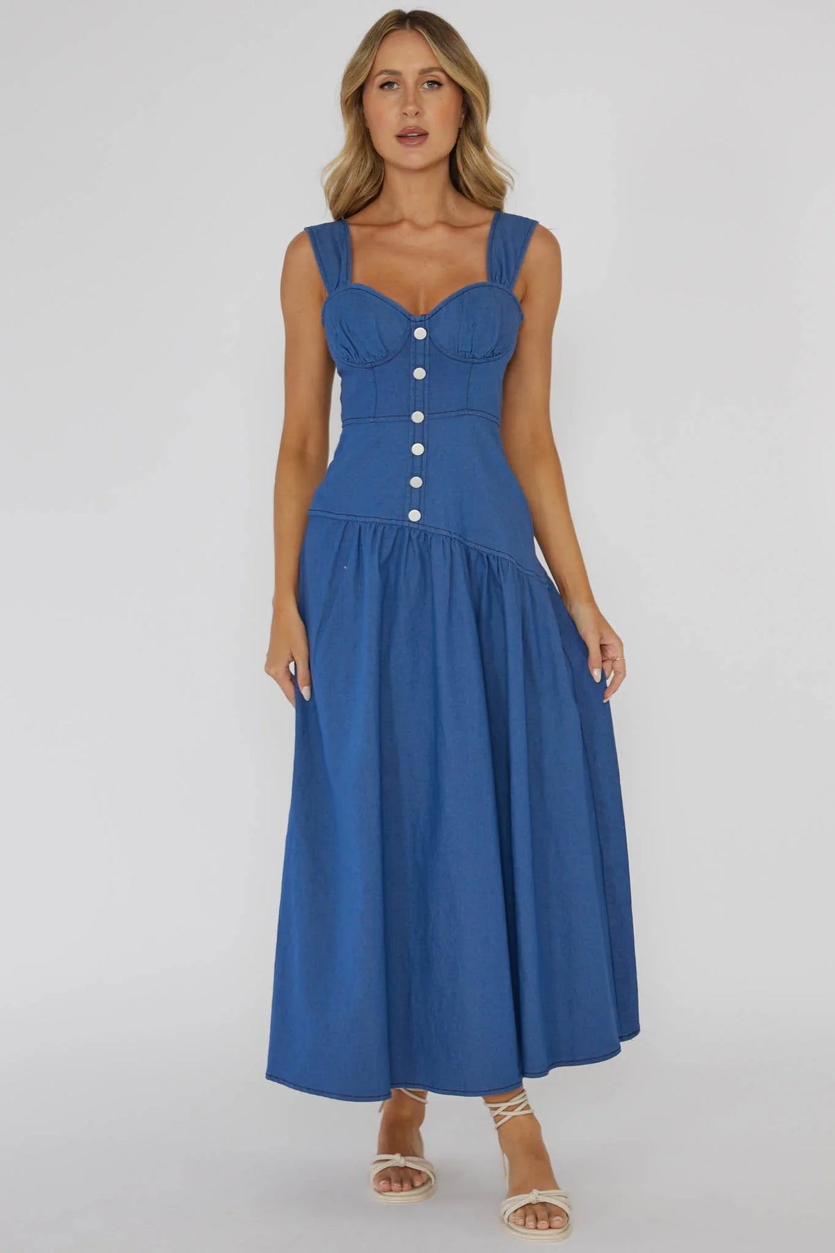Pansy Flounce Hem Maxi Dress Blue