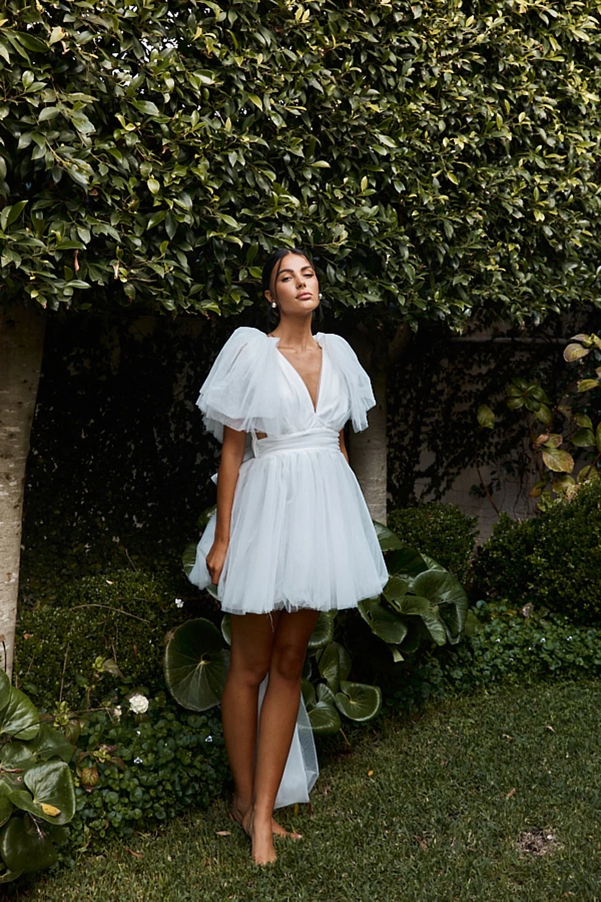 Star Power Tulle Train Mini Dress White