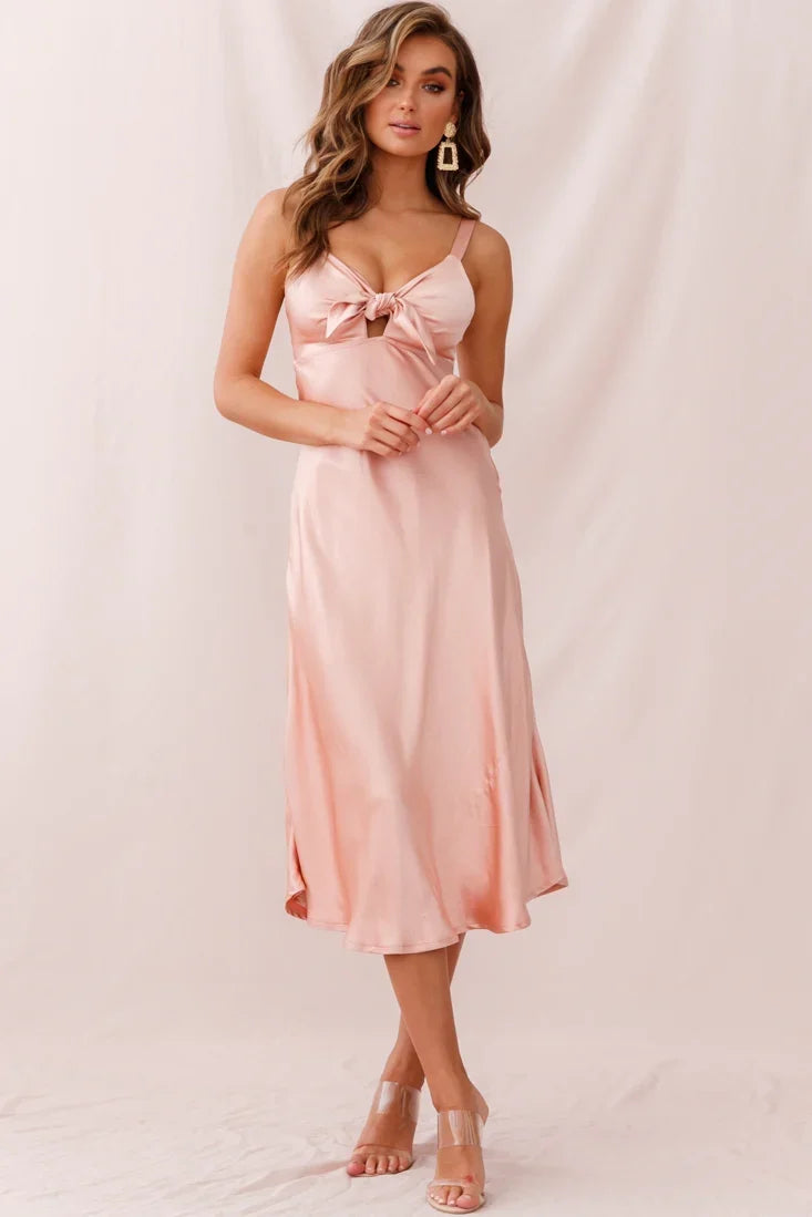 Perfect Day Satin Midi Dress Blush