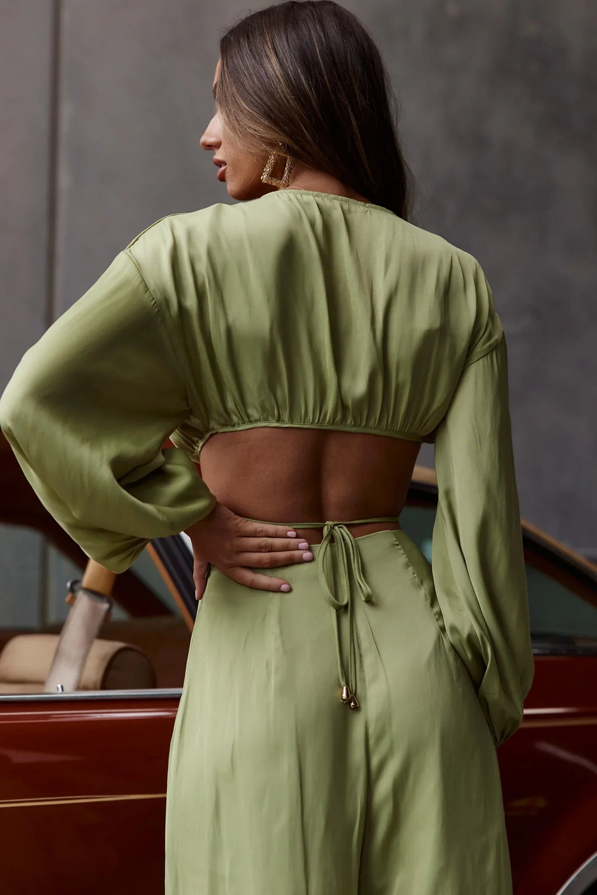 Lilian Long Sleeve Crop Top Olive