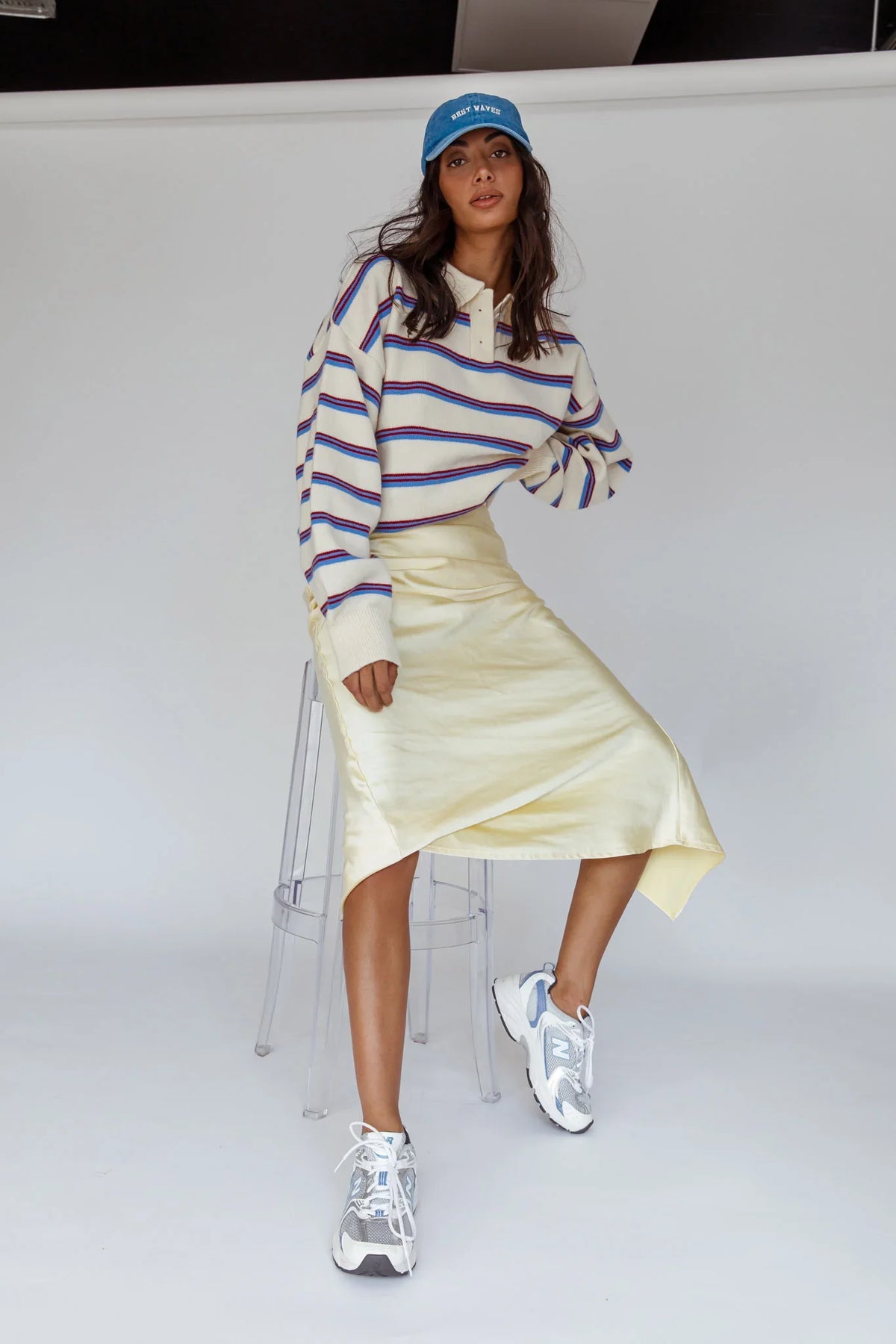 Boston Collared Knit Sweater Striped White