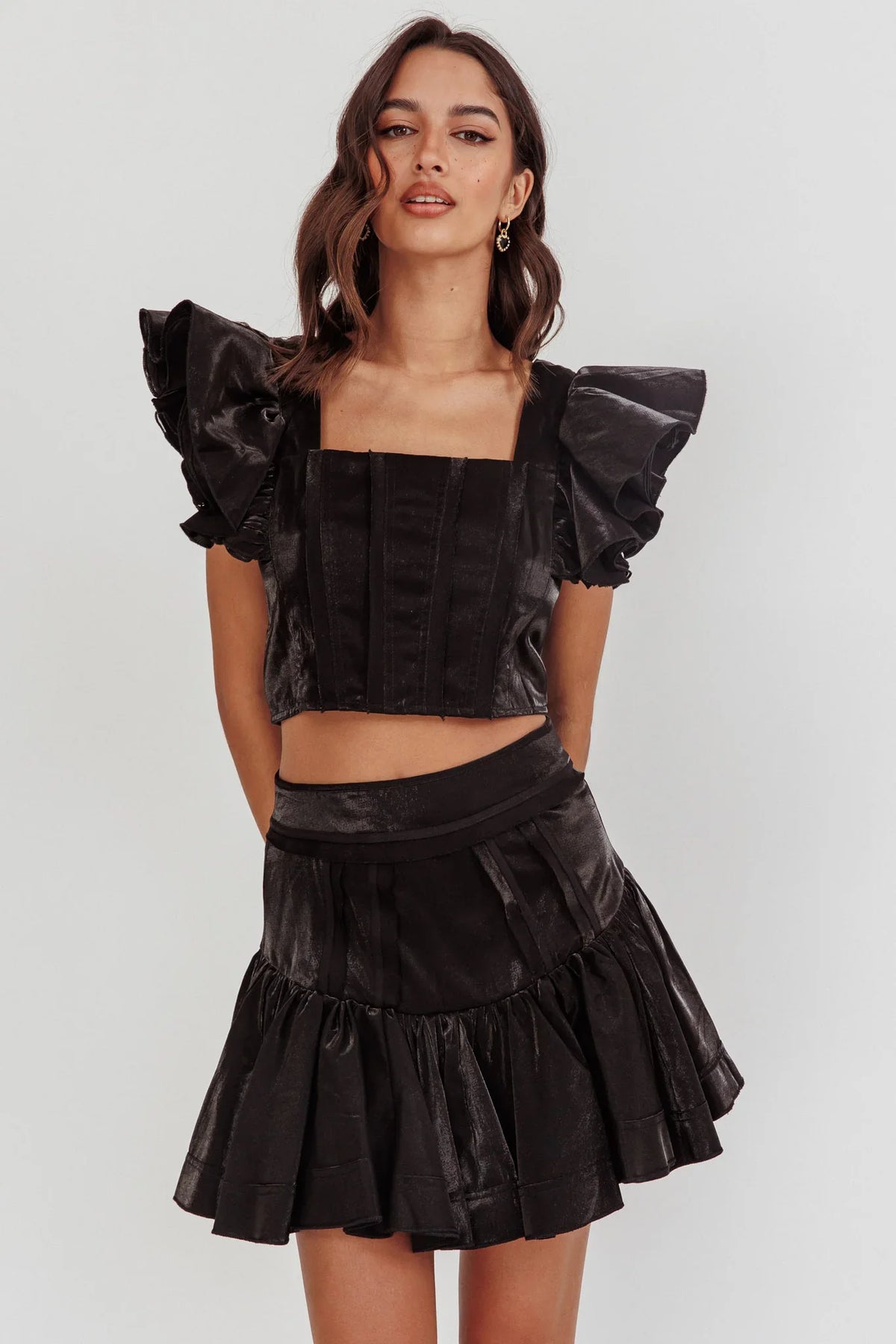 Debutante Drop Yoke Ruffle Skirt Black