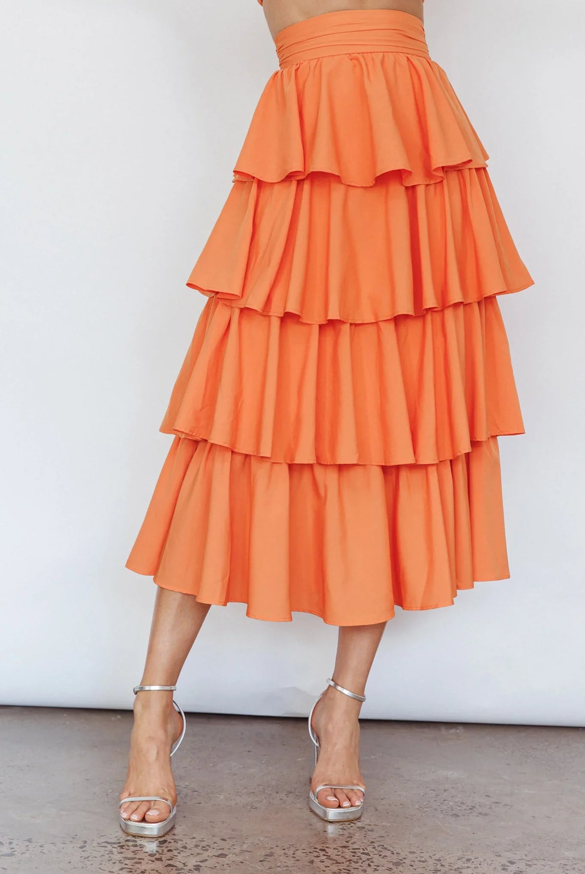 Suenito Tiered Frill Maxi Skirt Orange