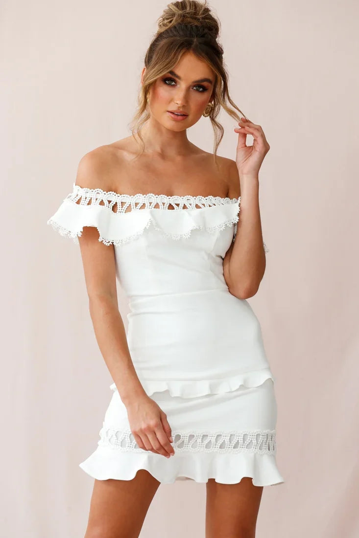 Maddie Off-Shoulder Lace Embroidery Dress White