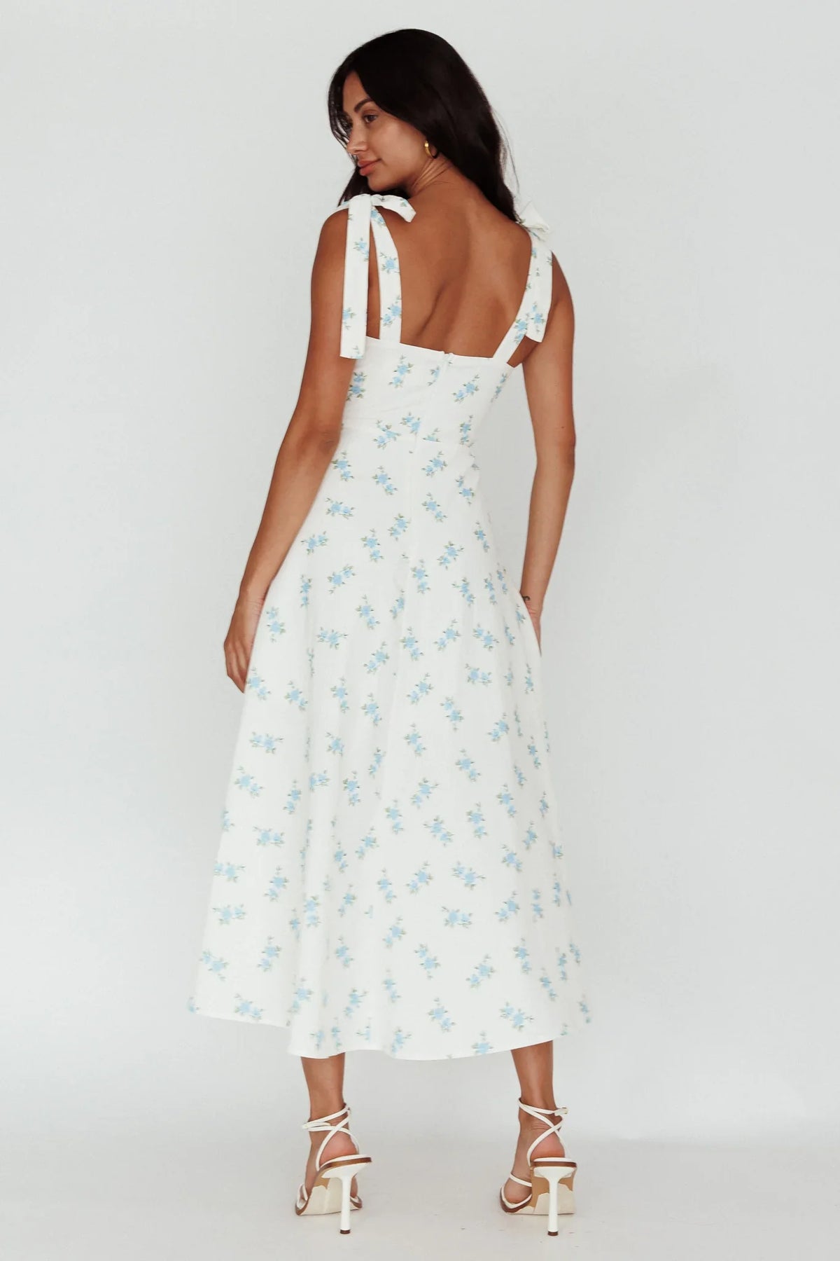 Mathilda Tied Shoulder Midi Dress Blue Floral
