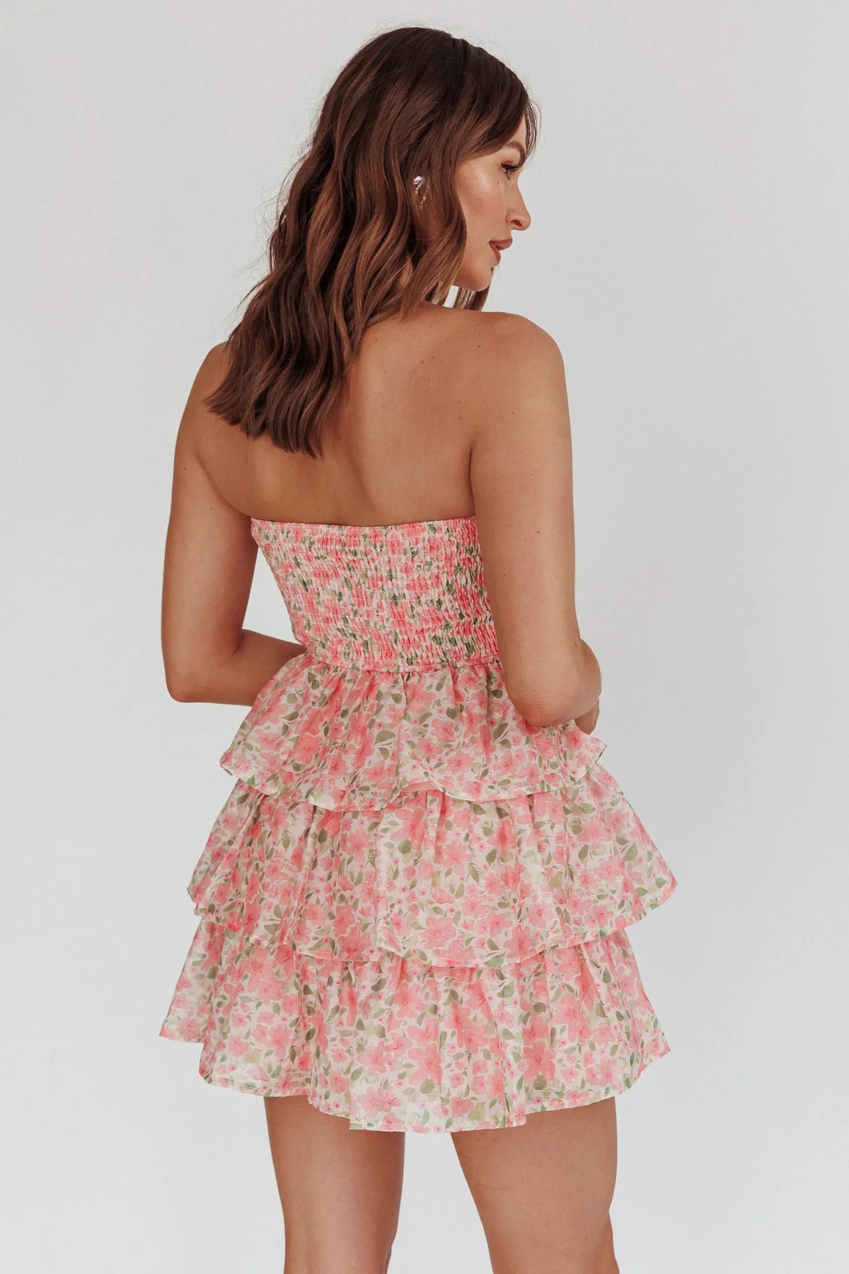 Like Angels Shirred Bodice Ruffle Mini Dress Pink