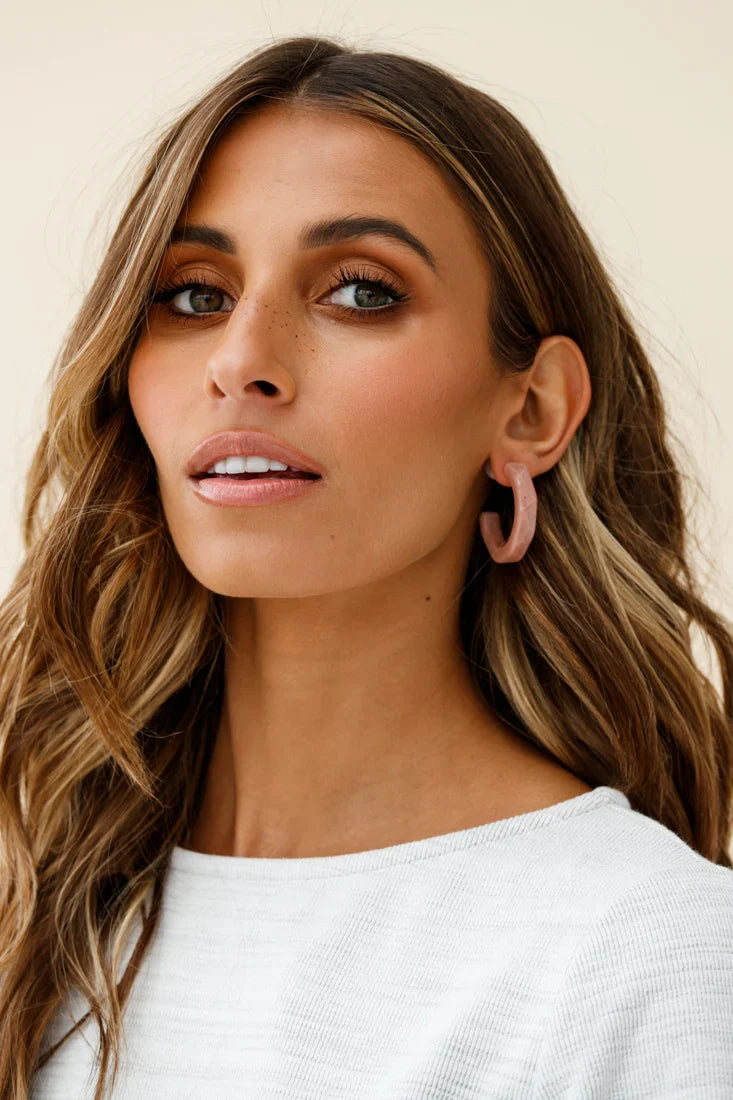 Sydney Perspex Hoop Pearl Back Earrings Rose