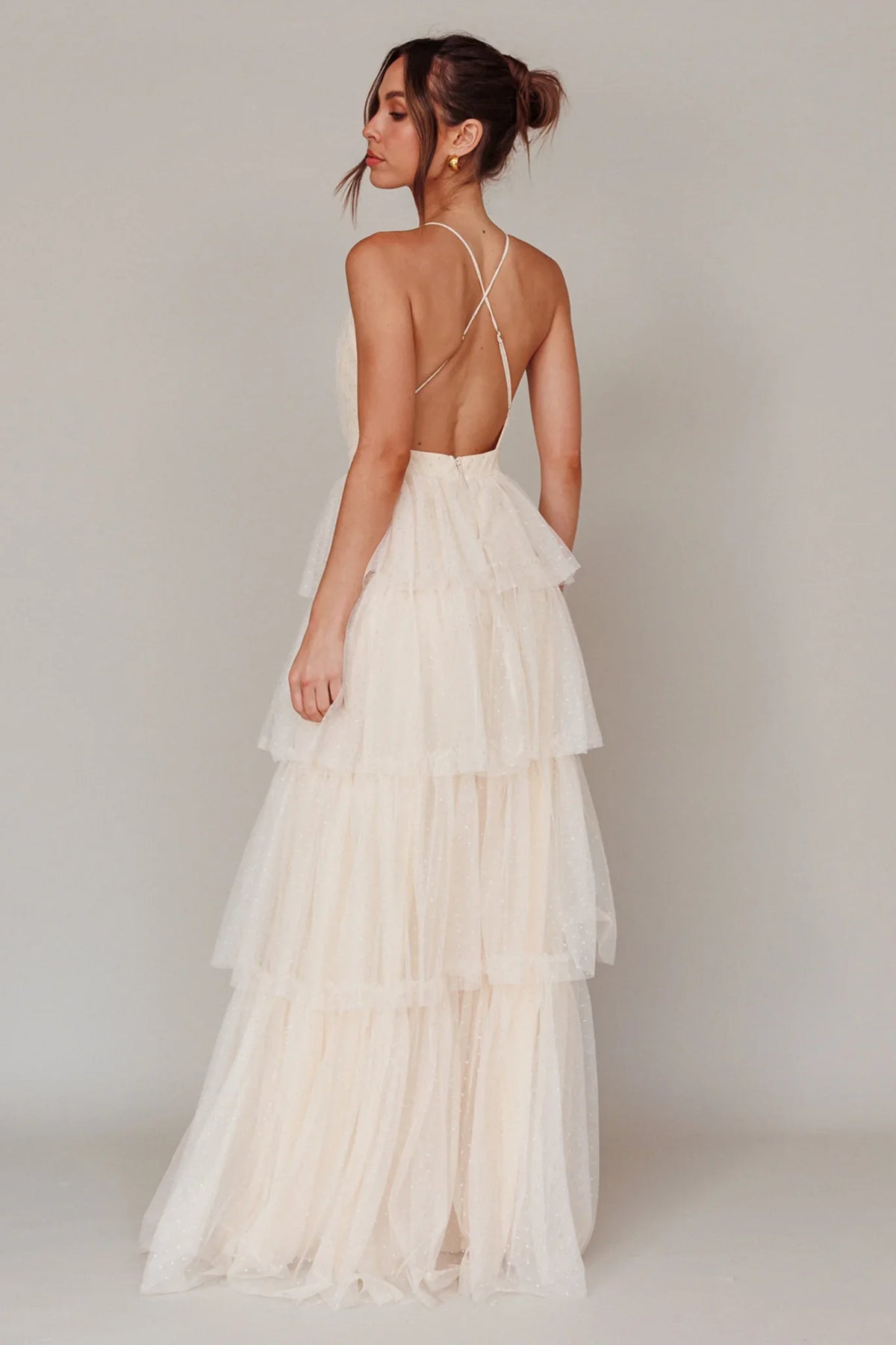 Seylah Tiered Frill Maxi Dress Glitter Cream