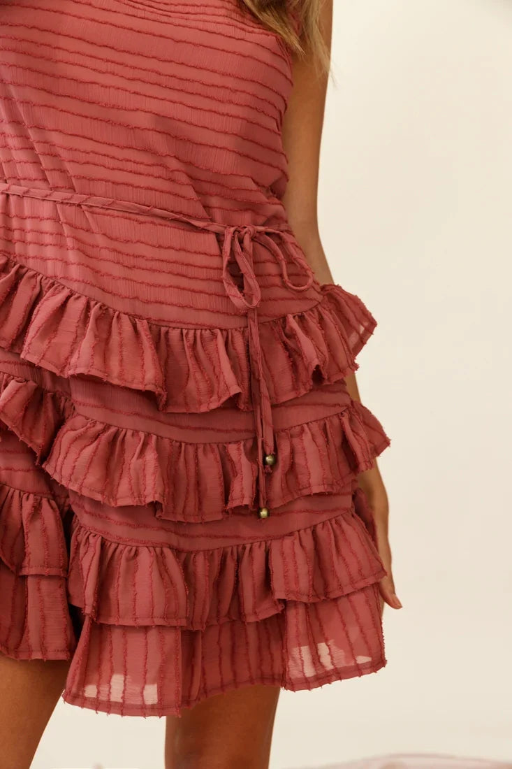 Zayah Sleeveless Layered Frill Dress Rose