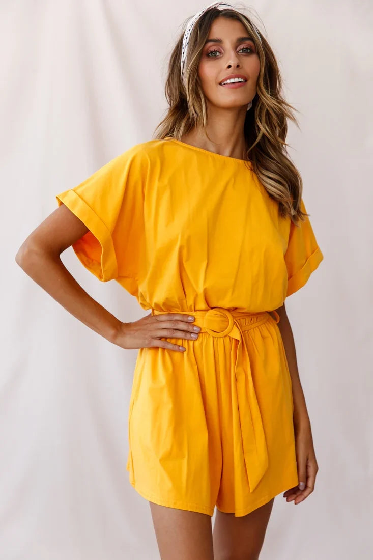 Chelsea Belted T-Shirt Romper Mustard