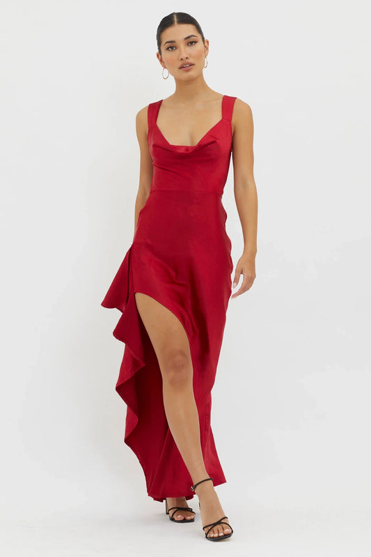 Ellianna Lace-Up Back Maxi Dress Red